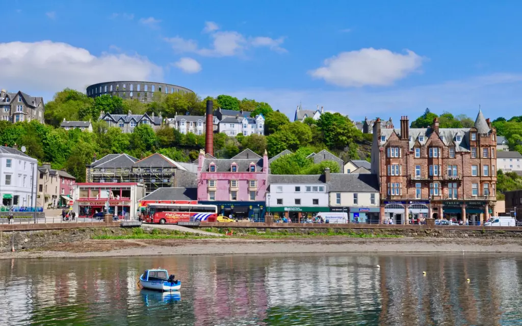 Colourful view of Oban town from the water